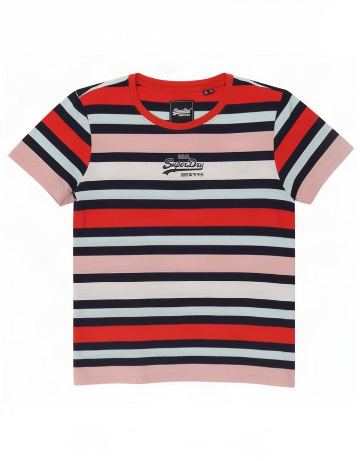 Damska koszulka z grafiką Superdry Top UK 12, średnie, wielokolorowe paski