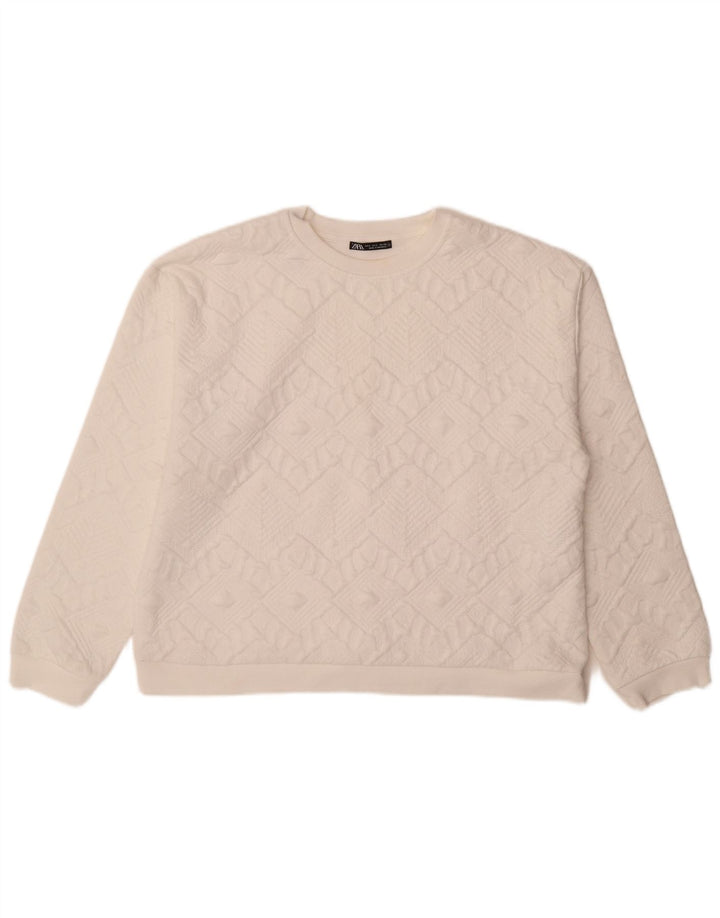 Damski sweter oversize Zara UK 16, duży, biały, geometryczny