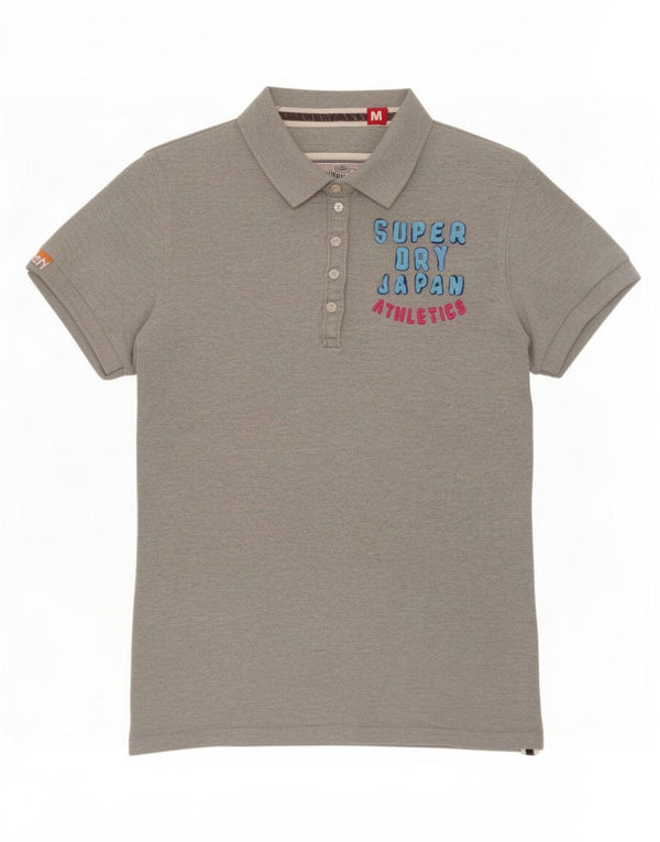 Damska koszulka polo Superdry Graphic UK 14, średnioszara, bawełniana