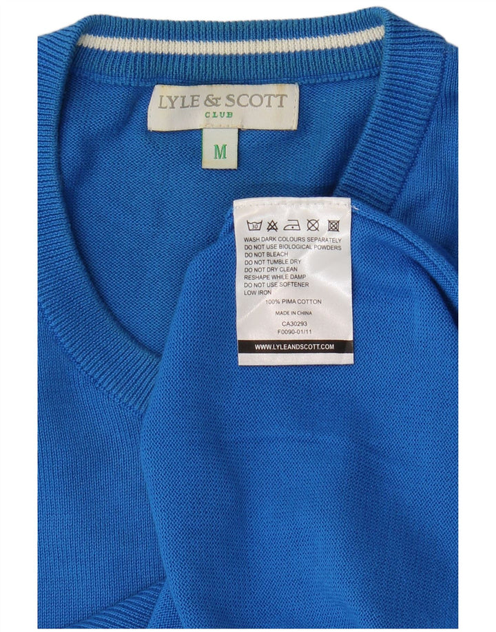 Lyle & Scott Męski sweter z dekoltem w kształcie litery V, średnioniebieski, bawełniany