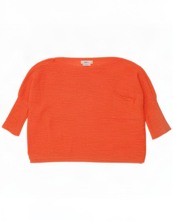 Damski sweter Zara Crop 3/4 z dekoltem w łódkę UK 10 Small Orange