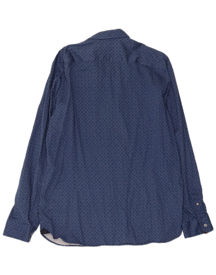 Ted Baker Mens Shirt Size 5 XL Blue Geometric Cotton