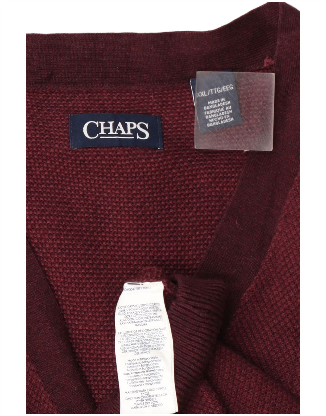 Męski sweter rozpinany Chaps 2XL, bordowa bawełna