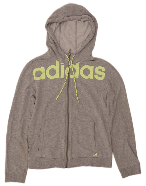 Damski sweter ADIDAS z grafiką i zamkiem błyskawicznym, UK 8/10, mały, szary, bawełniany