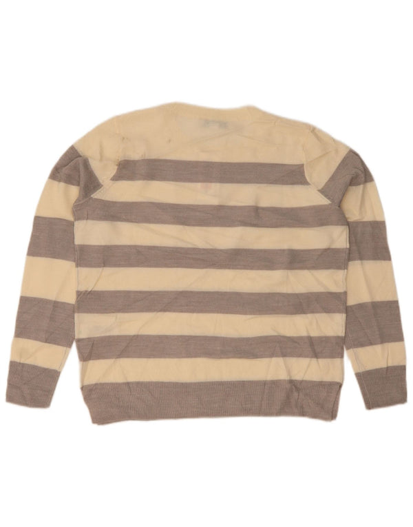 Marks & Spencer Womens Crew Neck Jumper Sweater UK 10 Small Beige Striped