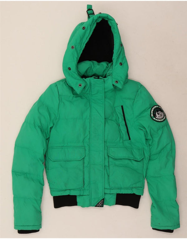 Damska kurtka Superdry z kapturem, oversize, wyściełana UK 8, mała, zielona, z blokami kolorów