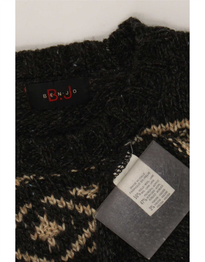 Vintage męski sweter z okrągłym dekoltem, duży, szary, wełniany Fair Isle