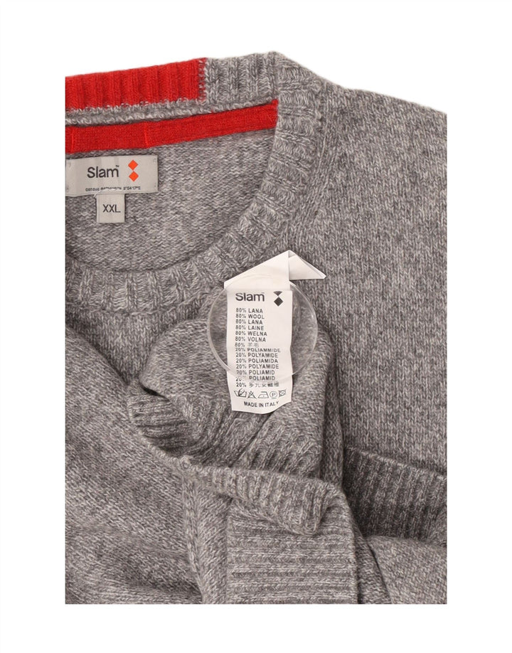 Męski sweter z okrągłym dekoltem Slam 2XL Szara wełniana plamka
