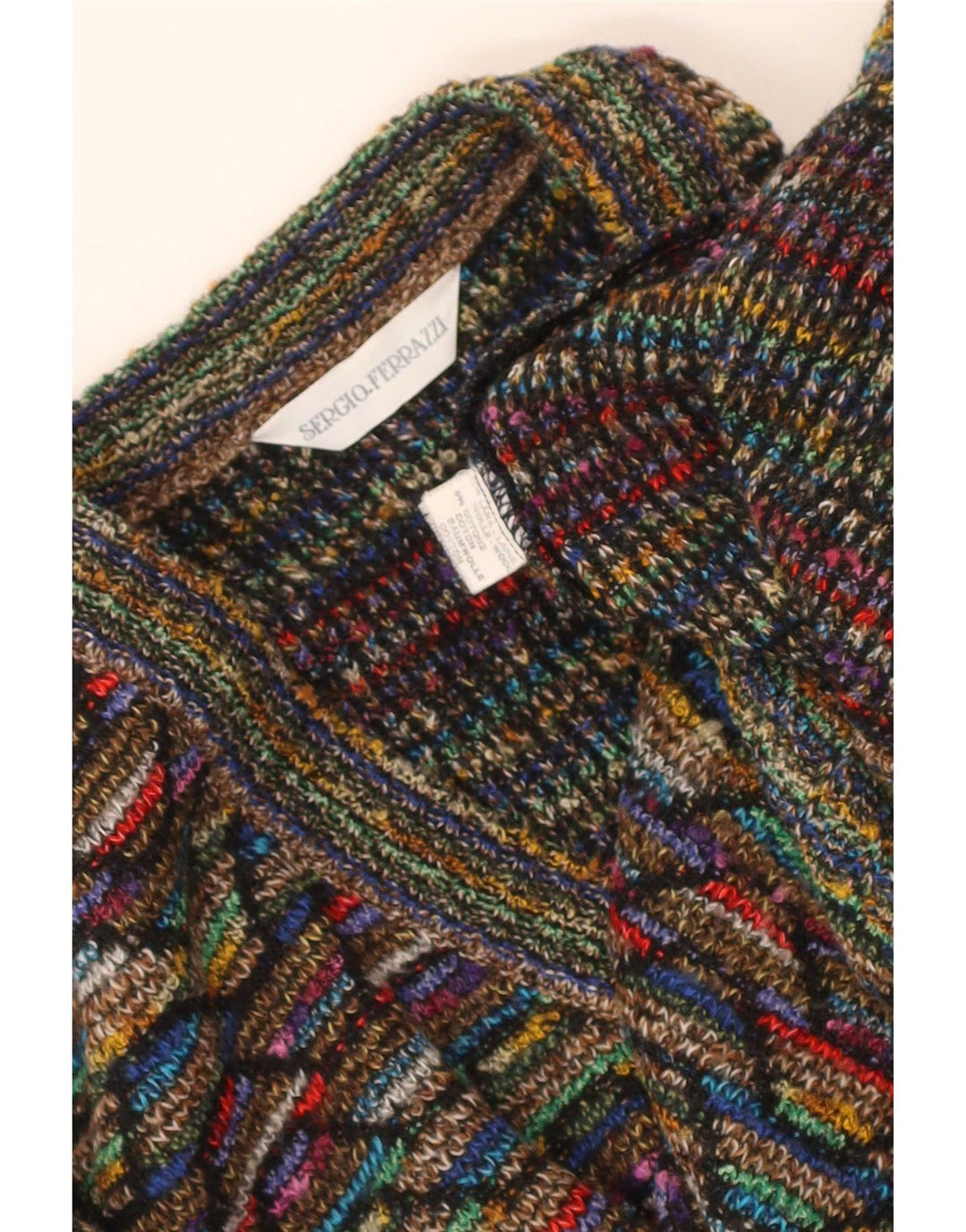 Męski sweter w stylu vintage z dekoltem w szpic, mały, wielobarwny, wełniany jodełka