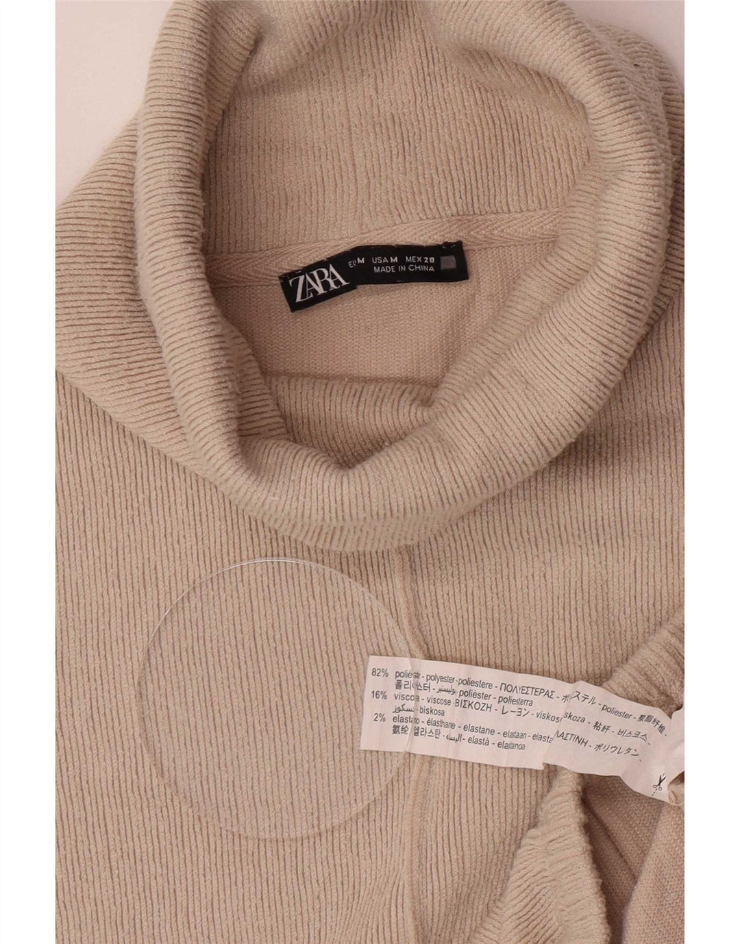 Damski sweter oversize Zara z golfem UK 14, średni beżowy poliester