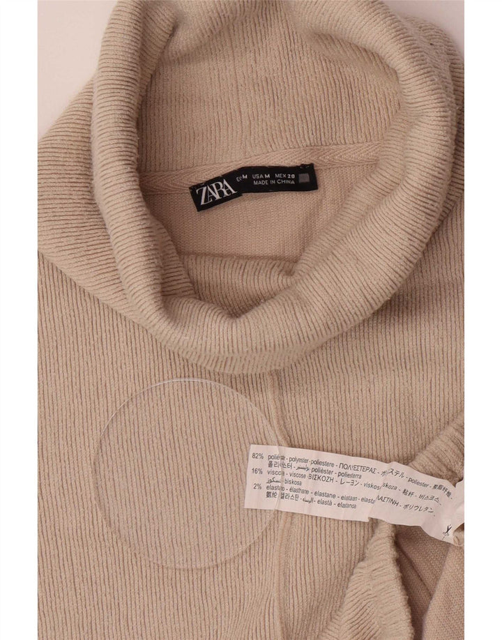 Damski sweter oversize Zara z golfem UK 14, średni beżowy poliester