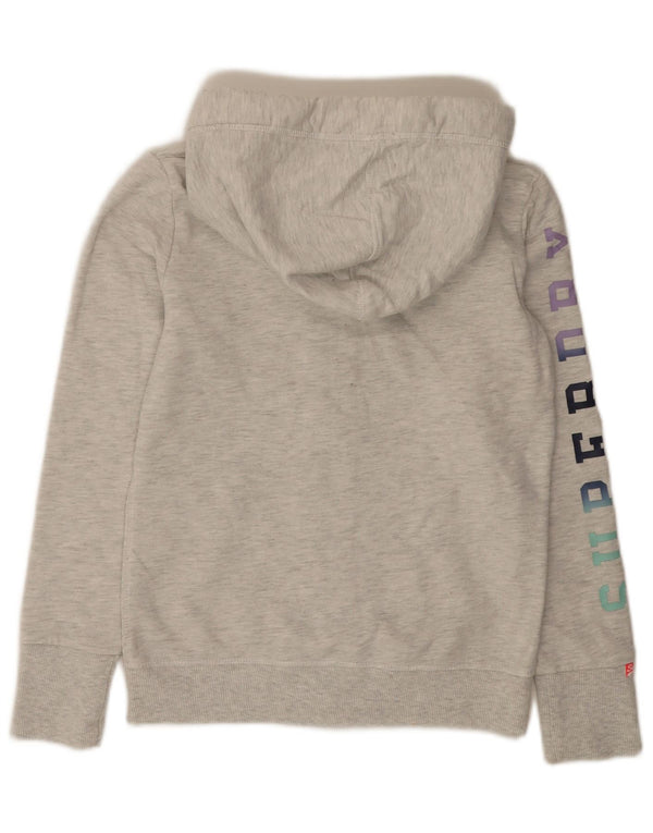 Damski sweter z kapturem Superdry z grafiką i zamkiem błyskawicznym UK 10, mały, szary, nakrapiany, bawełniany