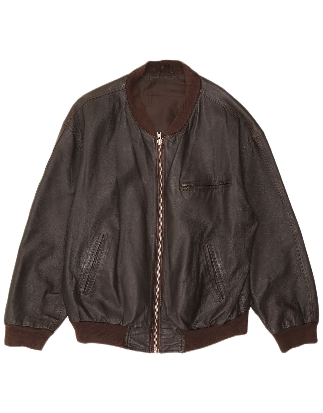 Męska kurtka skórzana o luźnym kroju VINTAGE UK 36 Mała brązowa skóra