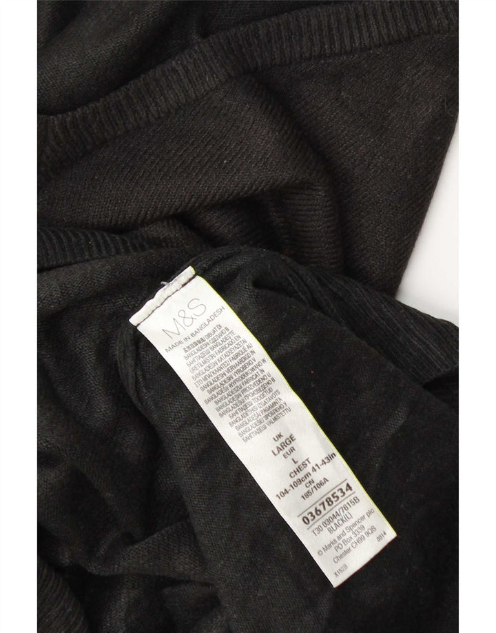 Marks & Spencer Męski sweter z dekoltem w kształcie litery V, duży, czarny, akrylowy