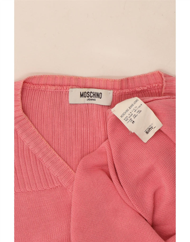 MOSCHINO Męski sweter z dekoltem w kształcie litery V, mały, różowy, bawełniany