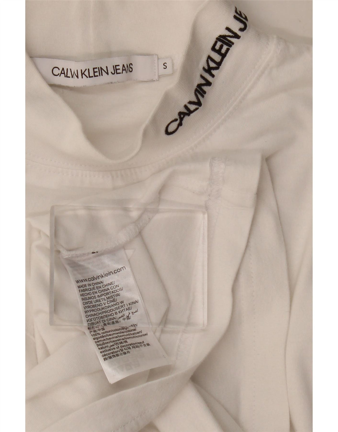 CALVIN KLEIN JEANS Męski top z długim rękawem, mały, biały, bawełniany