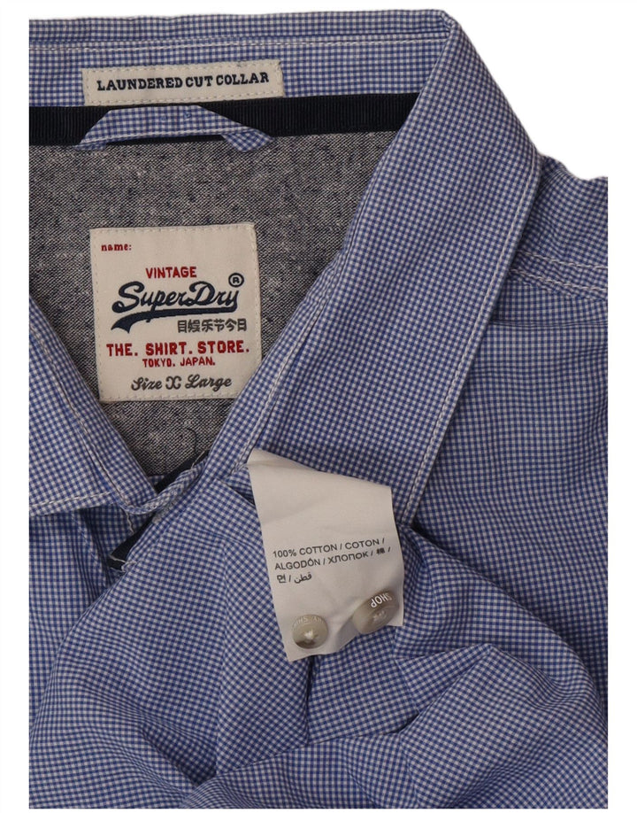 SUPERDRY Koszula męska XL, bawełniana niebieska kratka