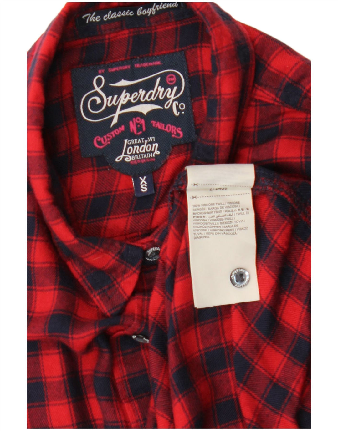 SUPERDRY Damska koszula flanelowa UK 6 XS w czerwoną kratę, wiskoza