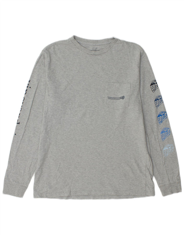 Męski top graficzny VINEYARD VINES z długim rękawem, mały, szary, bawełniany
