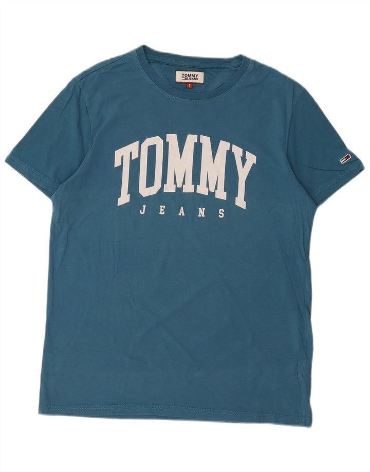 Męski T-shirt z grafiką Tommy Hilfiger, mały, niebieski, bawełniany