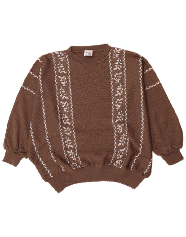 Sweter damski w stylu vintage z okrągłym dekoltem IT 52 2XL Brązowy kwiatowy akryl