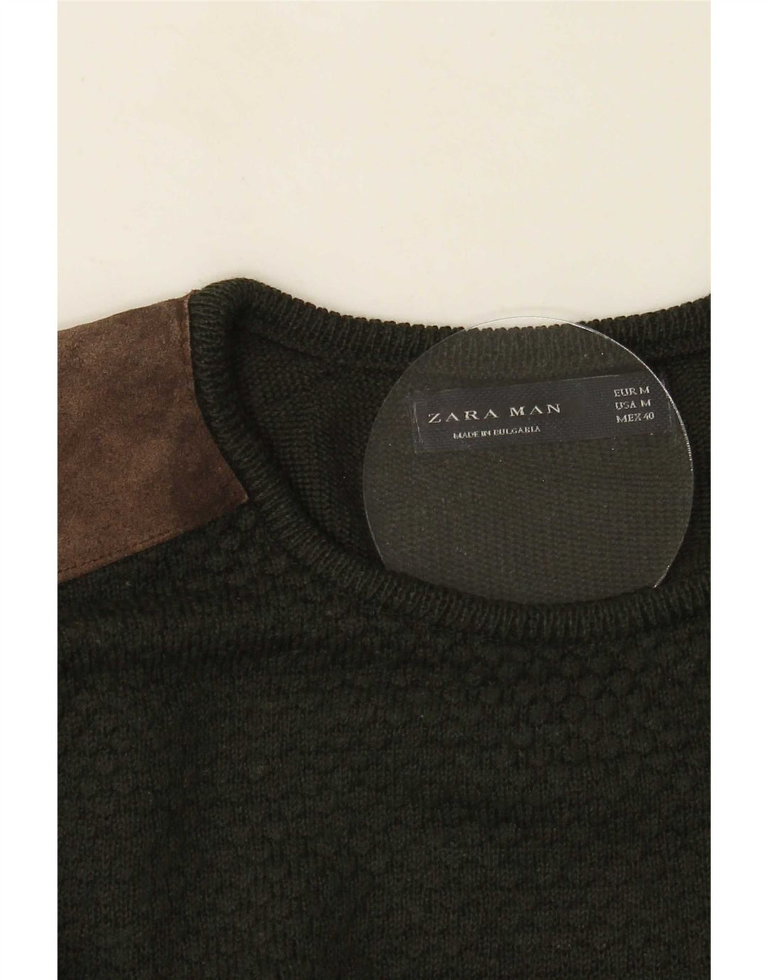 Męski sweter Zara z okrągłym dekoltem i średnim zielonym blokiem kolorów