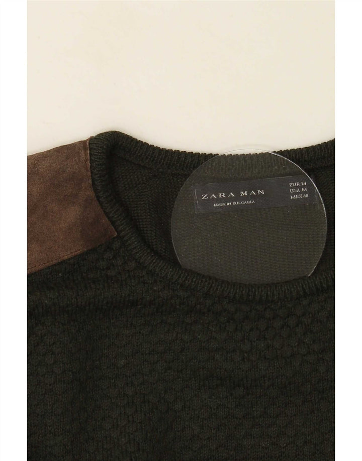 Męski sweter Zara z okrągłym dekoltem i średnim zielonym blokiem kolorów