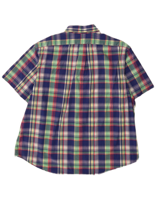 Męska koszula z krótkim rękawem Ralph Lauren 2XL, bawełniana niebieska kratka