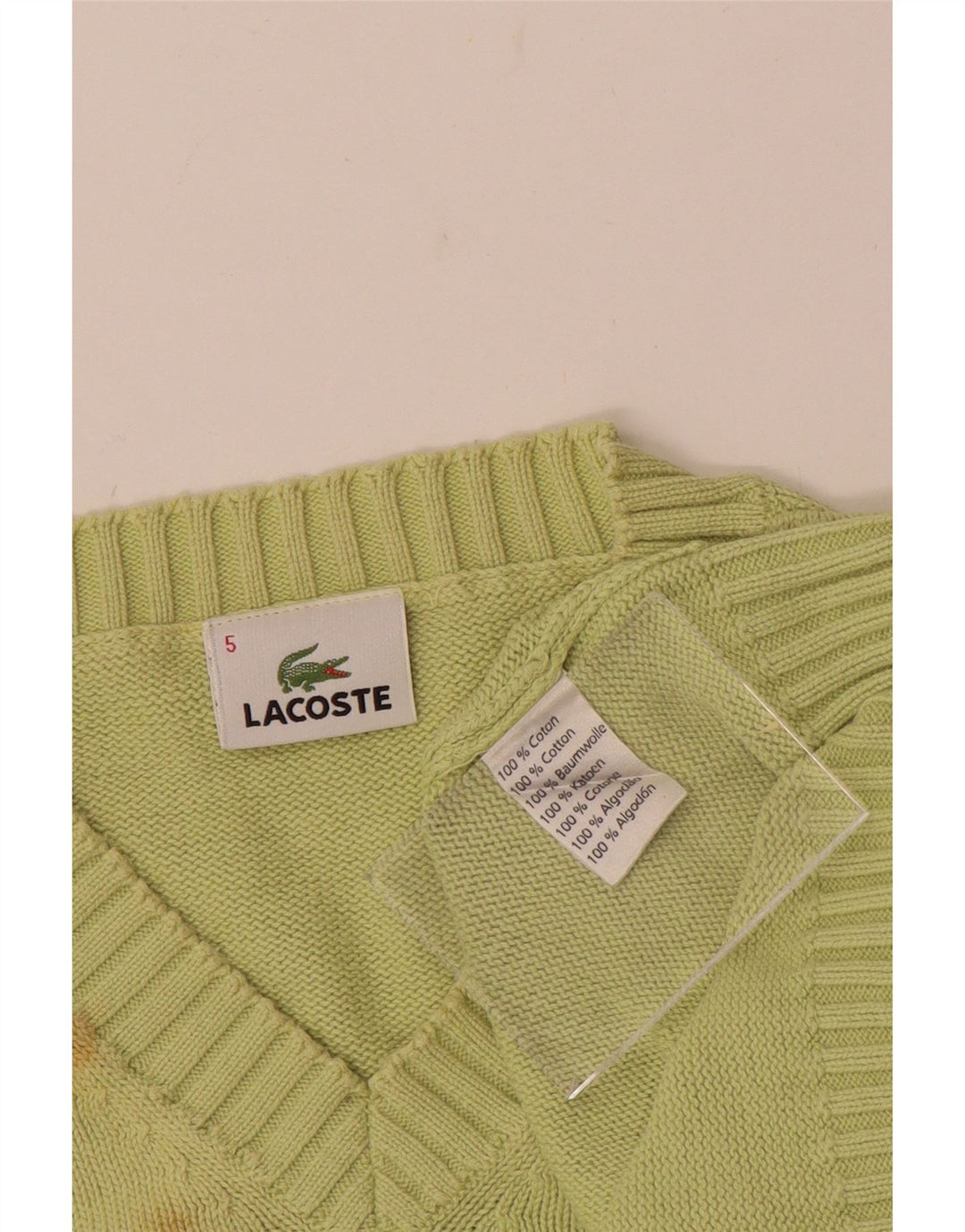 Męski sweter LACOSTE z dekoltem w kształcie litery V, rozmiar 5, duży, zielony, bawełniany