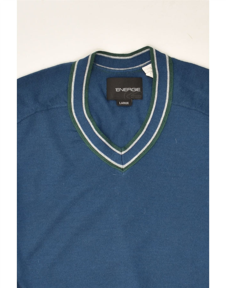 ENERGIE Mens V-Neck Jumper Sweater Large Blue Acrylic | Vintage Energie | Thrift | Second-Hand Energie | Used Clothing | Messina Hembry 