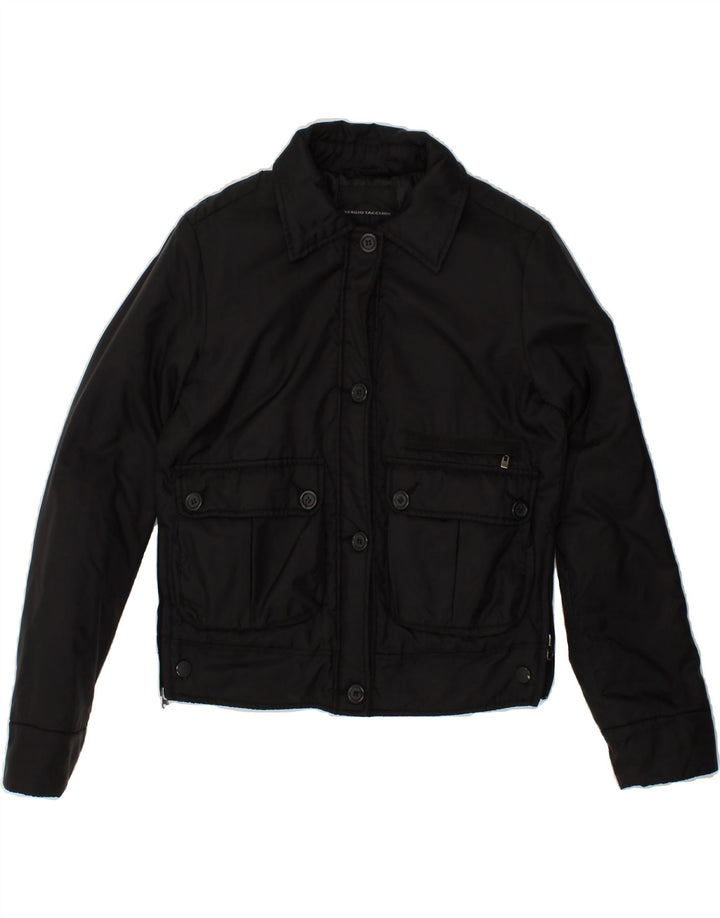 SERGIO TACCHINI Womens Bomber Jacket IT 42 Medium Black Polyester Vintage Sergio Tacchini and Second-Hand Sergio Tacchini from Messina Hembry 