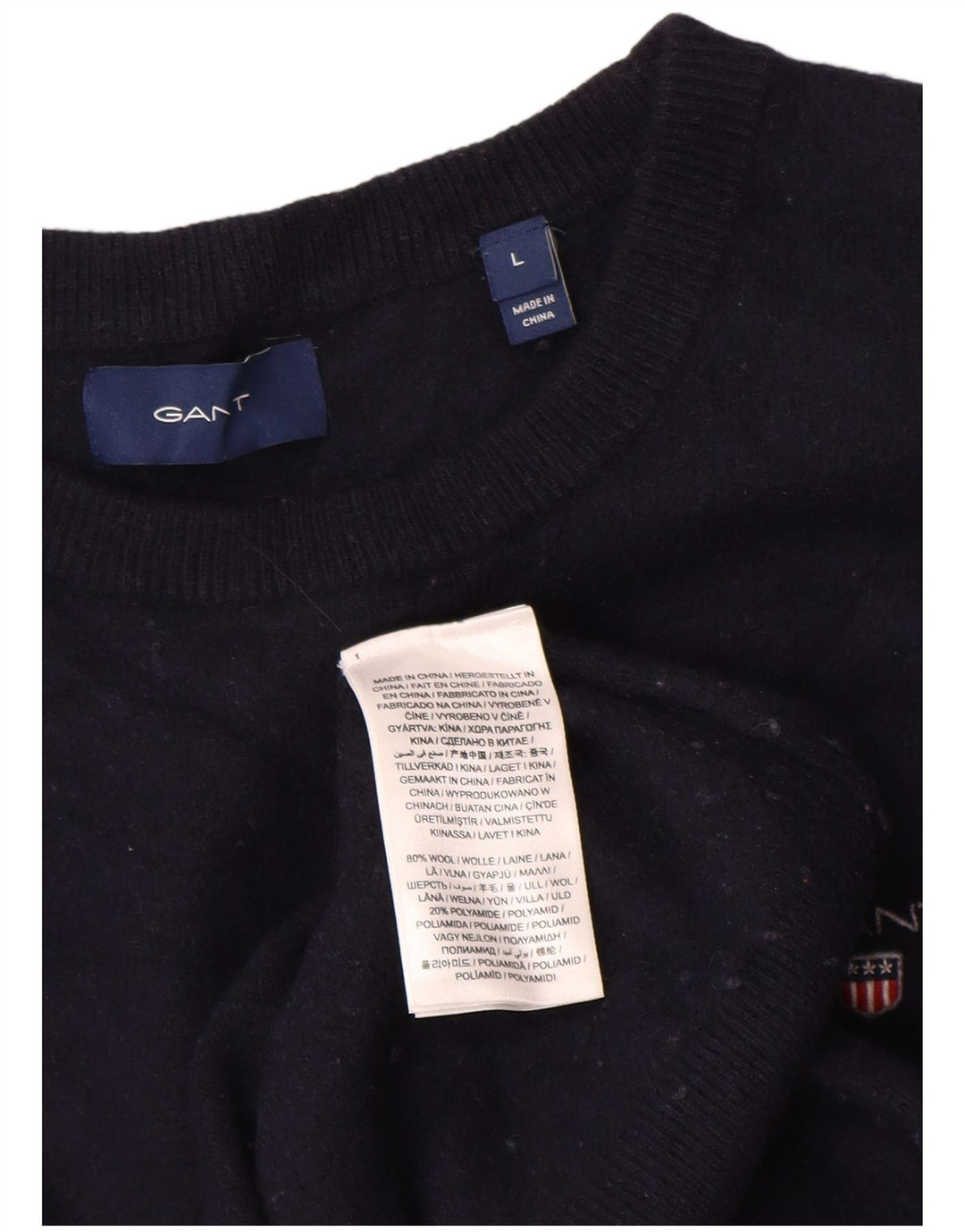 Sweter damski Gant z okrągłym dekoltem UK 14, duży, granatowy, wełniany
