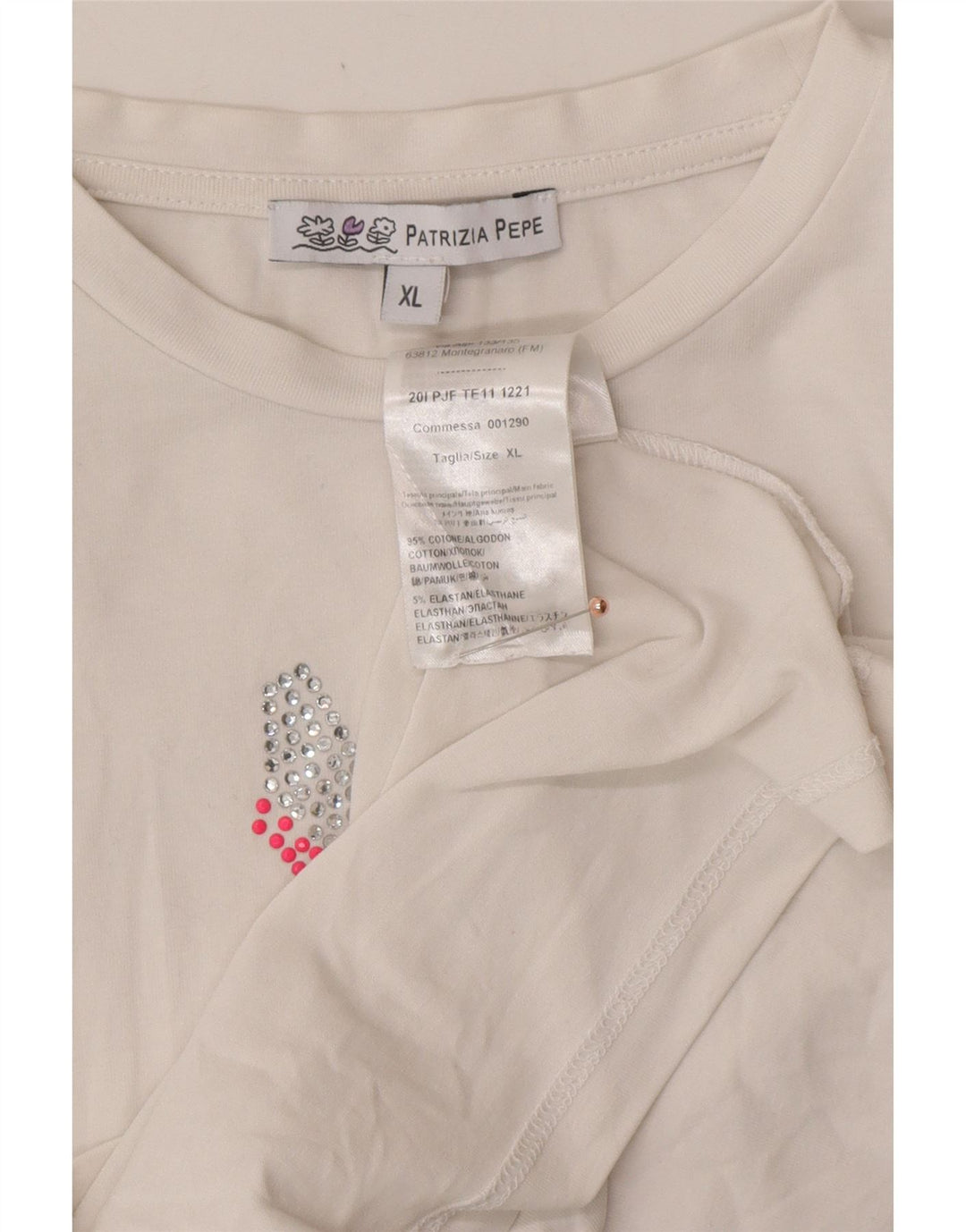 PATRIZIA PEPE Dziewczęcy graficzny top z długim rękawem 7-8 lat XL, biała bawełna