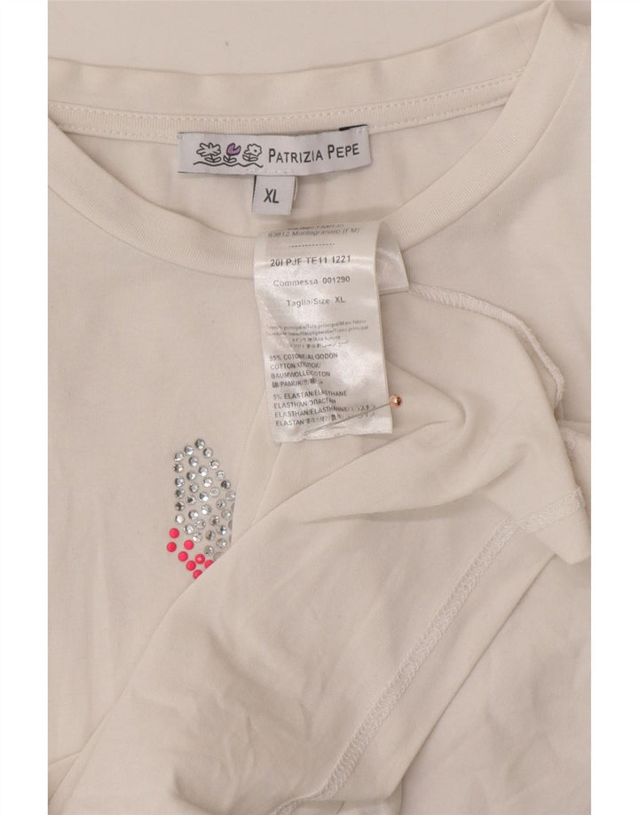 PATRIZIA PEPE Dziewczęcy graficzny top z długim rękawem 7-8 lat XL, biała bawełna