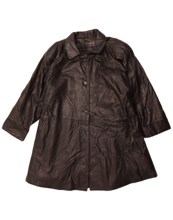 Vintage damski płaszcz skórzany oversize IT 56, duża czarna skóra