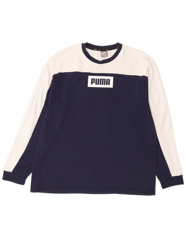 Męska koszulka Puma z grafiką, długim rękawem, XL, granatowa, z blokami kolorów, bawełniana