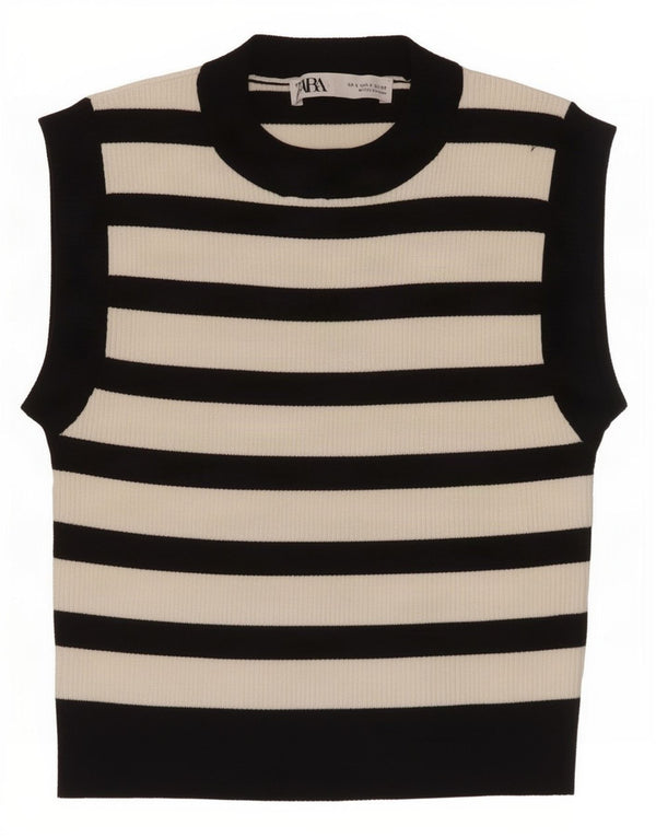Damski krótki top Zara UK 8 Small Black Striped Viscose