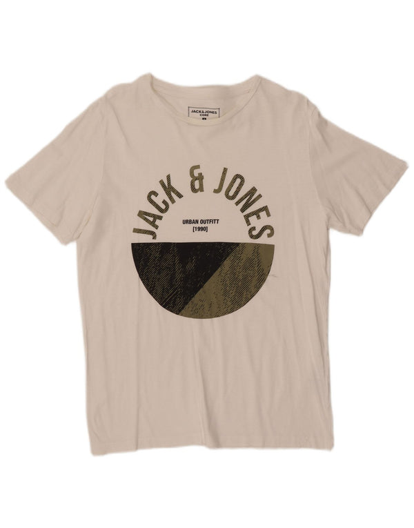 Męski T-shirt z grafiką JACK & JONES, mały, biały
