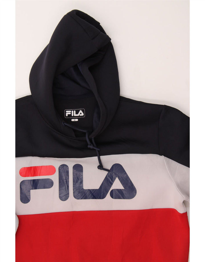 FILA Mens Graphic Hoodie Jumper Medium Multicoloured Colourblock Polyester Vintage Fila and Second-Hand Fila from Messina Hembry 