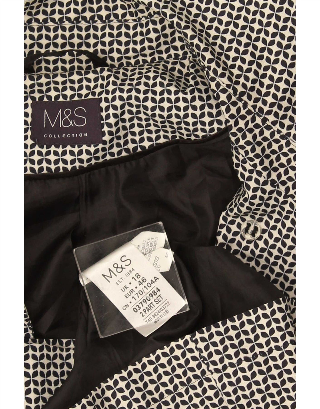 Marks & Spencer Damski trencz UK 18 XL, czarny, geometryczny poliester