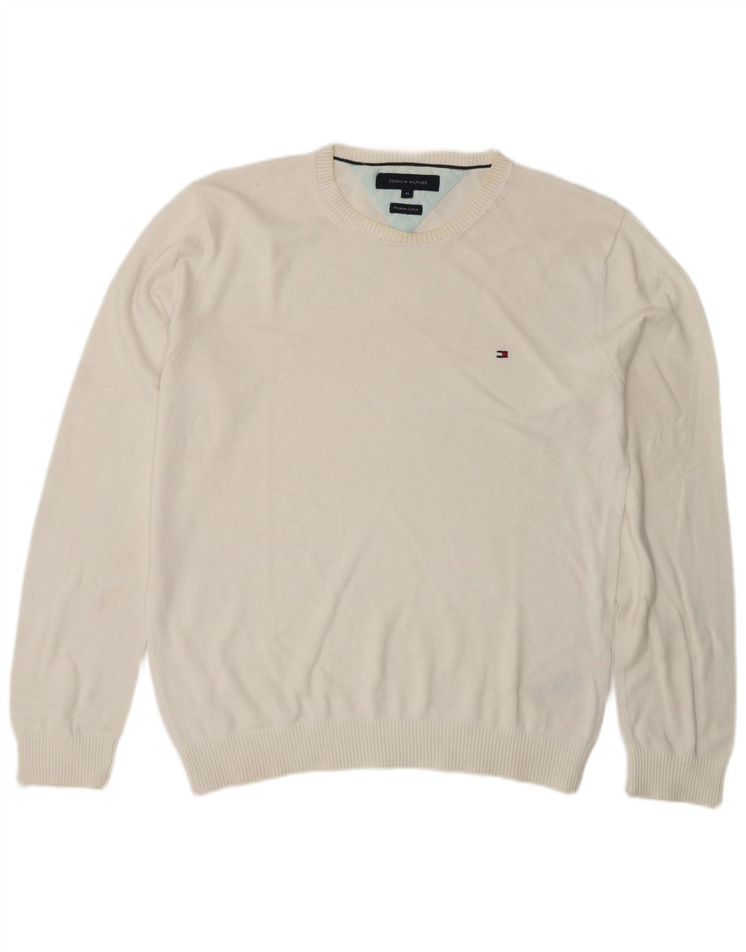 Męski sweter z okrągłym dekoltem Tommy Hilfiger, średniej wielkości biała bawełna