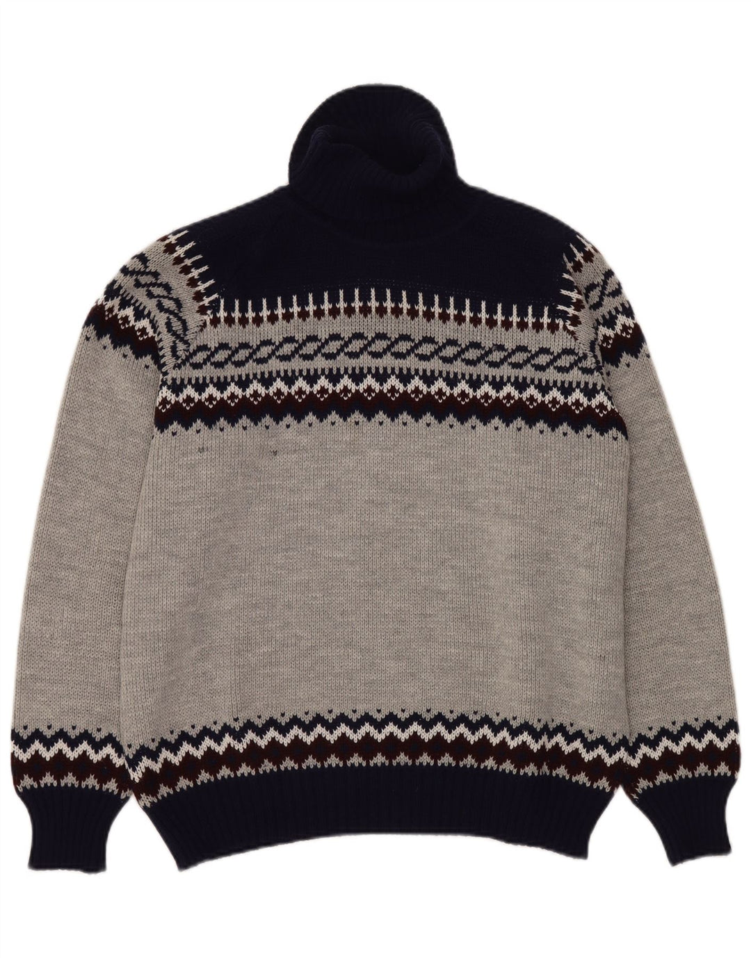 Męski sweter z golfem VINTAGE IT 52/54 Large Grey Fair Isle