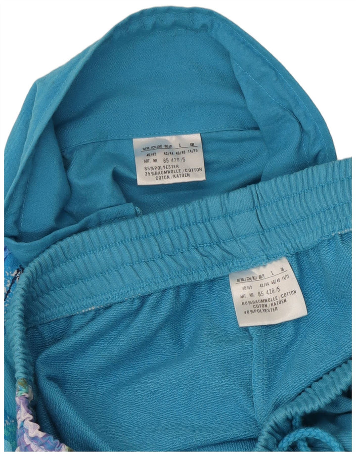 Pełny dres damski VINTAGE UK 14/16, duży niebieski kwiatowy poliester