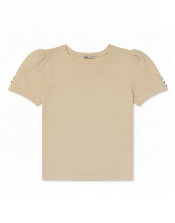 T-shirt damski Zara Top UK 10 Small Beżowa wiskoza