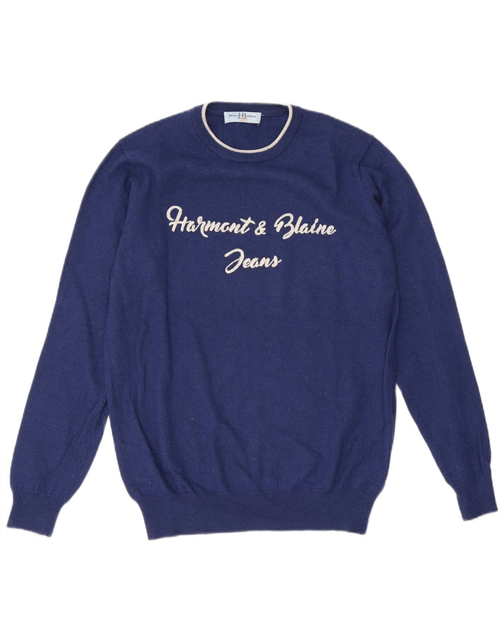 Męski sweter z okrągłym dekoltem Harmont & Blaine, średni granatowy