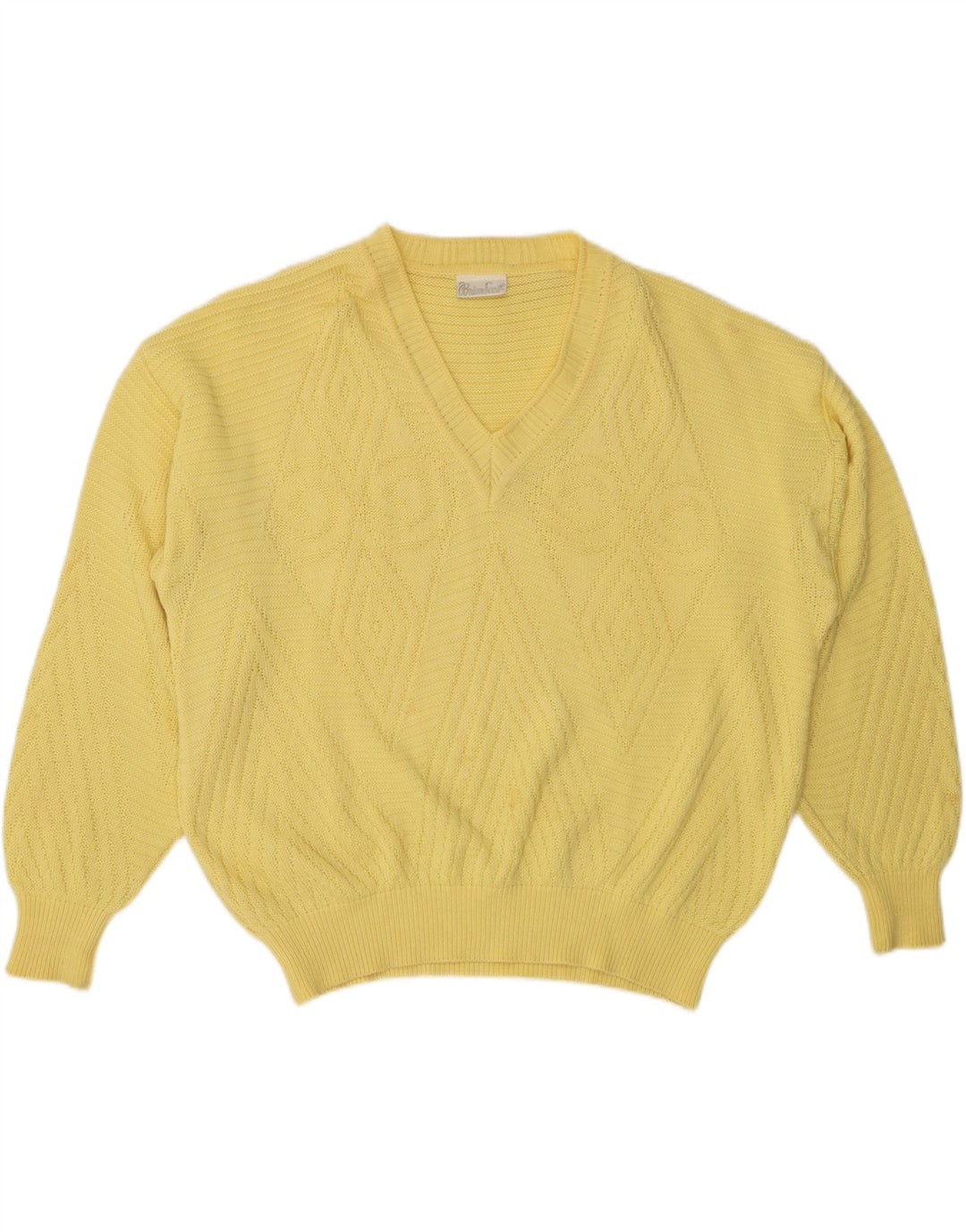 BRIAN SCOTT Męski sweter z dekoltem w kształcie litery V, rozmiar 48, 2XL, żółty Argyle/Diament