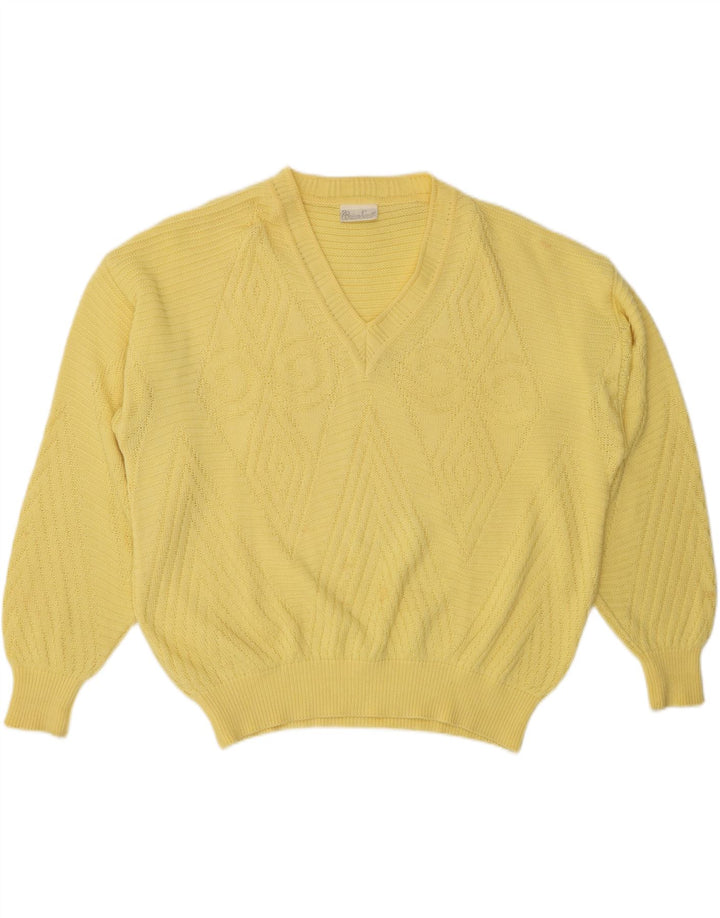 BRIAN SCOTT Męski sweter z dekoltem w kształcie litery V, rozmiar 48, 2XL, żółty Argyle/Diament