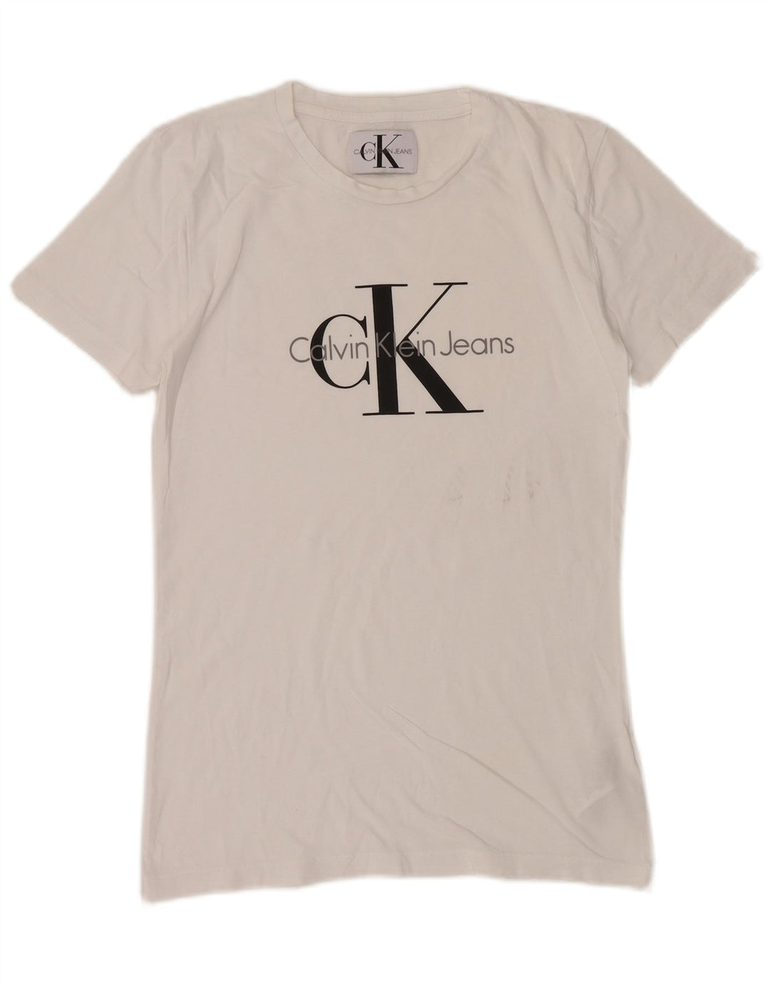CALVIN KLEIN JEANS Męski T-shirt z grafiką, mały, biały, bawełniany