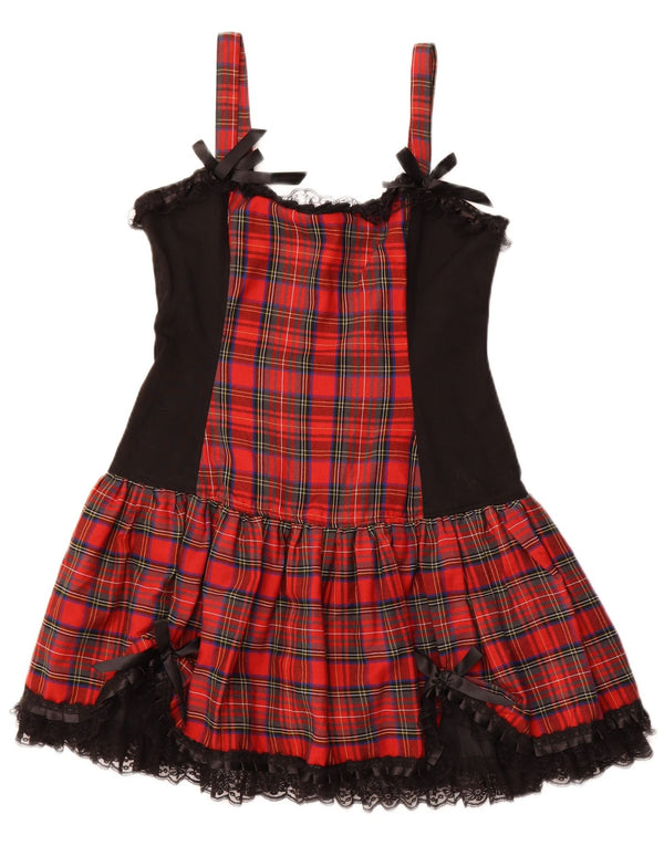 VINTAGE damska sukienka o linii A bez rękawów UK 16, duża, bawełniana w czerwoną kratę