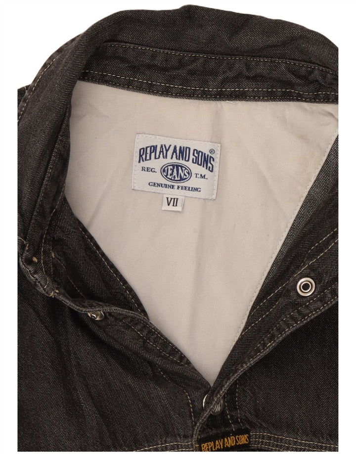 Męska koszula dżinsowa Replay, mała, szara, bawełniana
